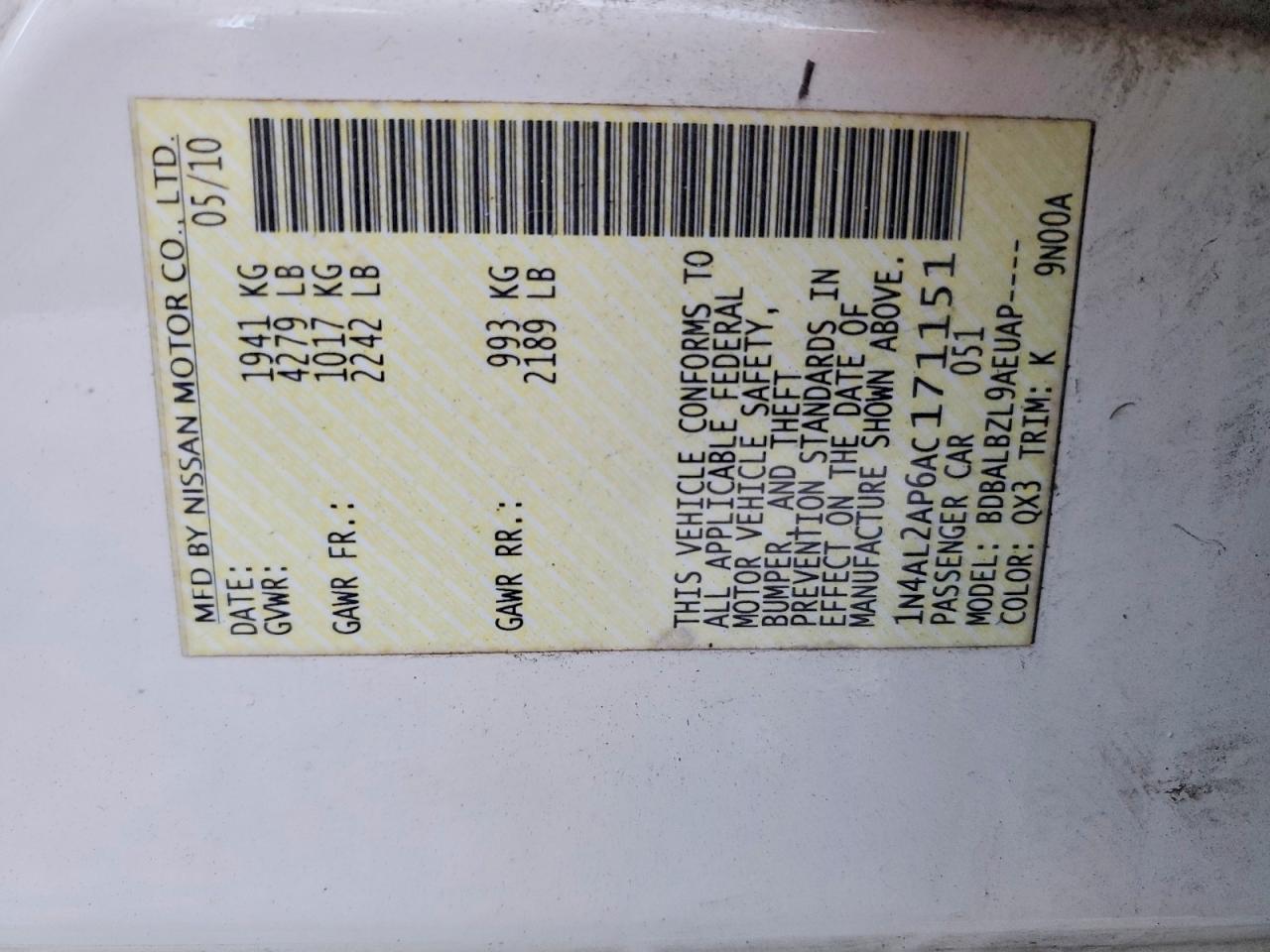 2010 NISSAN ALTIMA