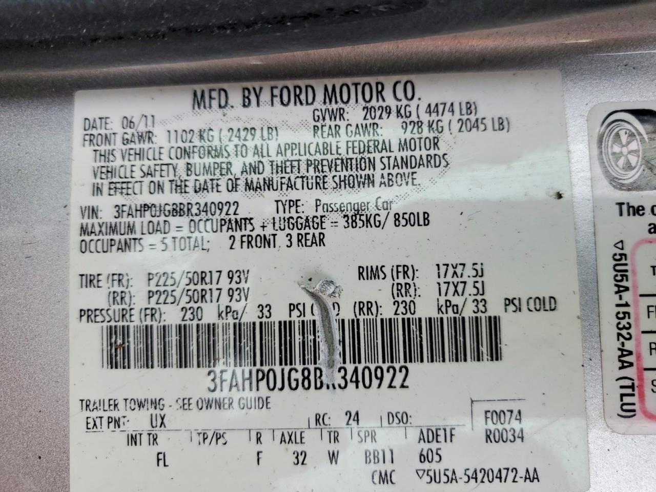 2011 FORD FUSION