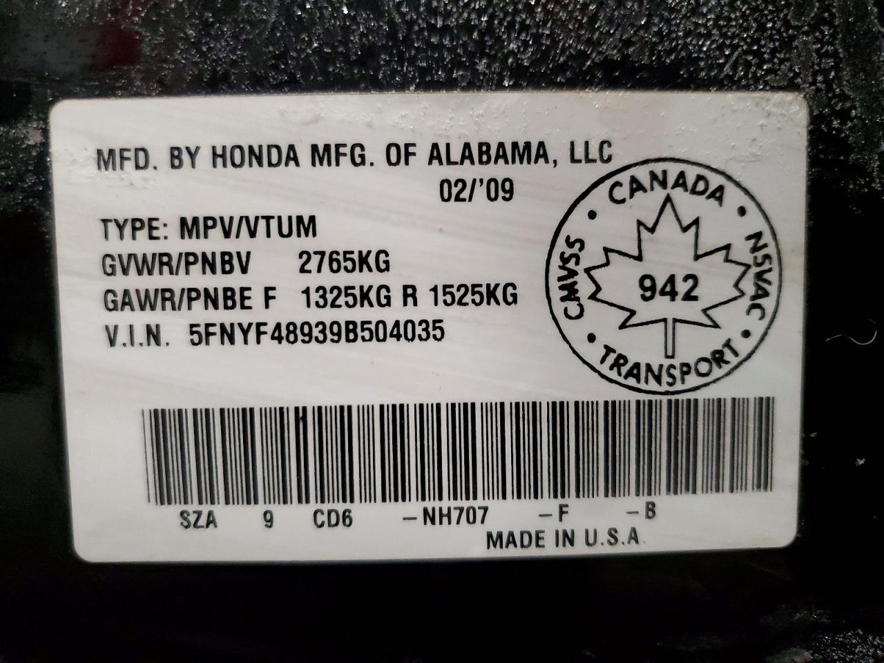 2009 HONDA PILOT