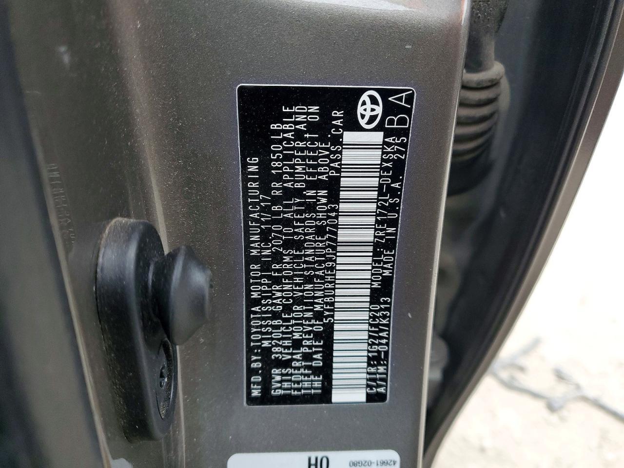 2018 TOYOTA COROLLA