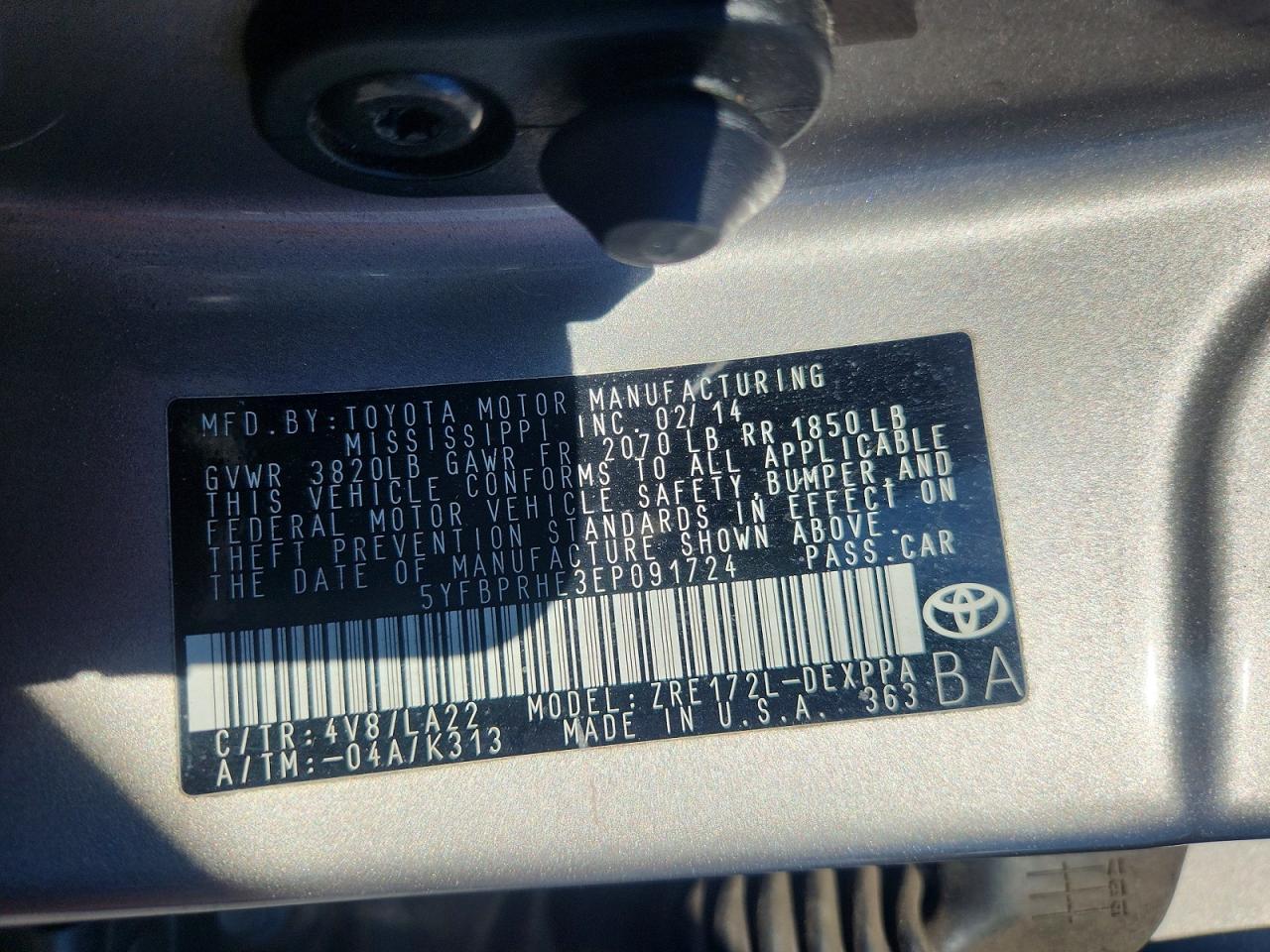 2014 TOYOTA COROLLA