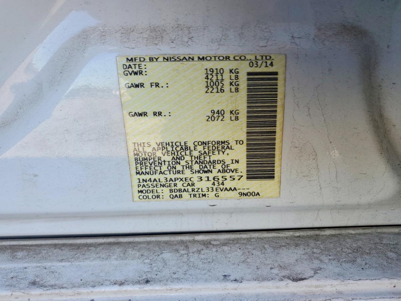 2014 NISSAN ALTIMA