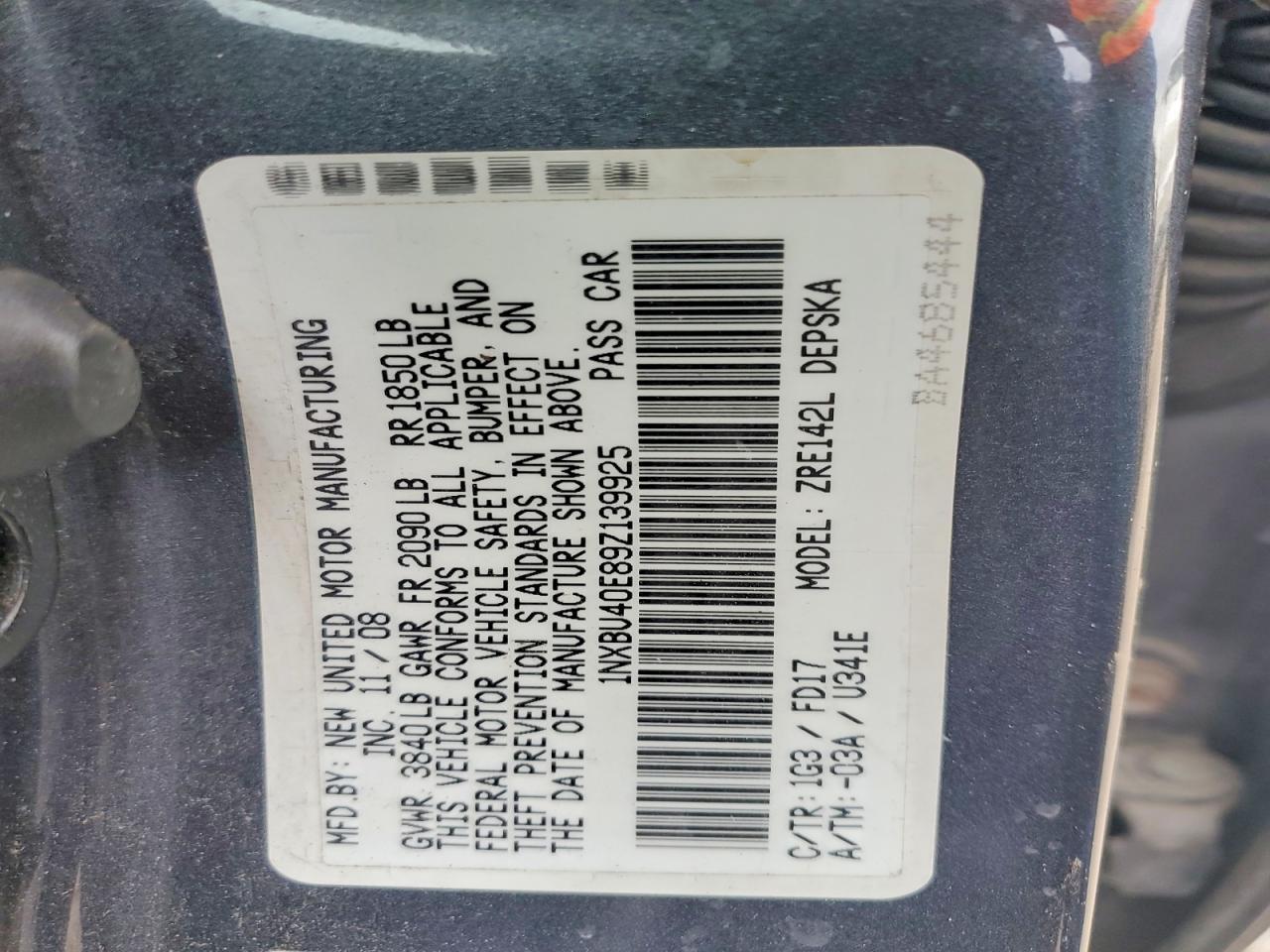2009 TOYOTA COROLLA