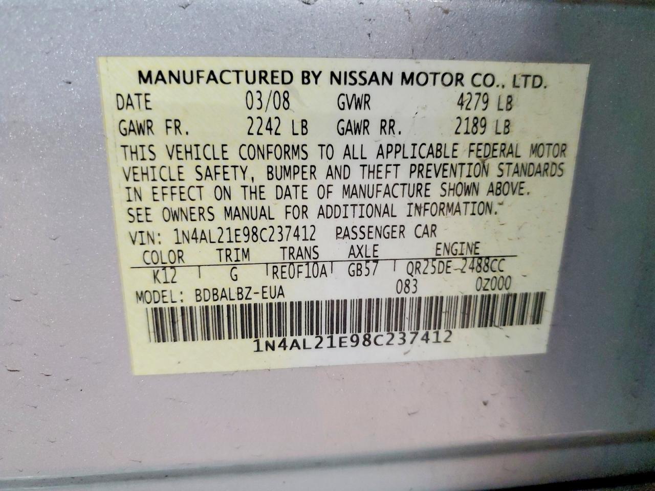 2008 NISSAN ALTIMA