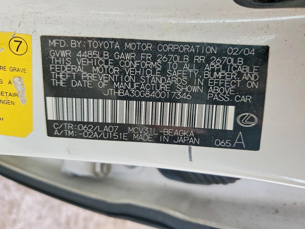 2004 LEXUS ES 330