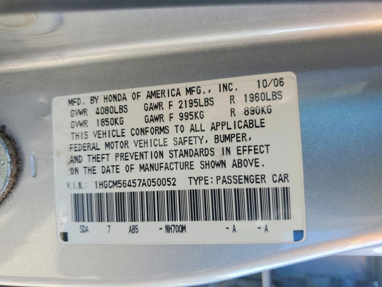 2007 HONDA ACCORD