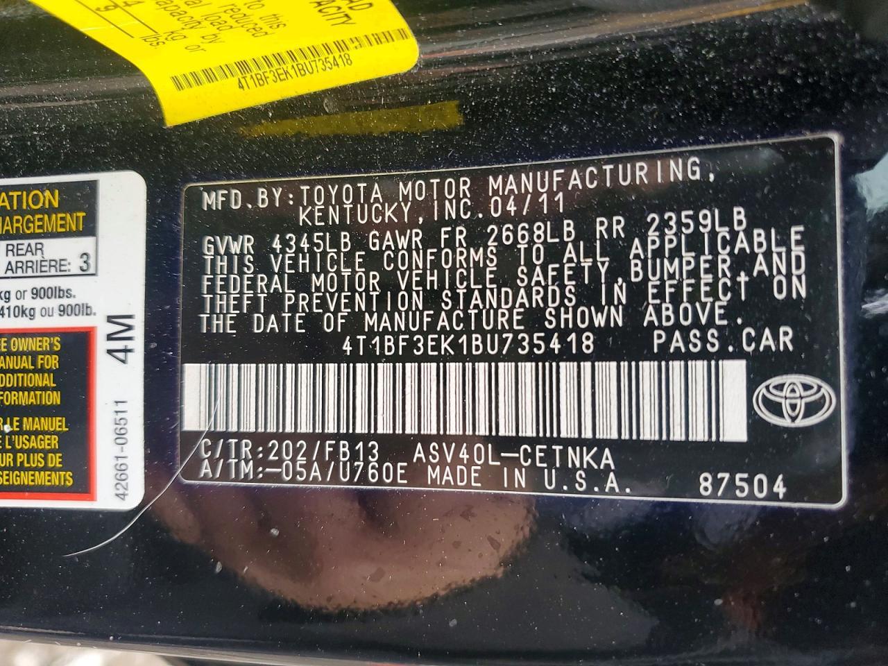 2011 TOYOTA CAMRY
