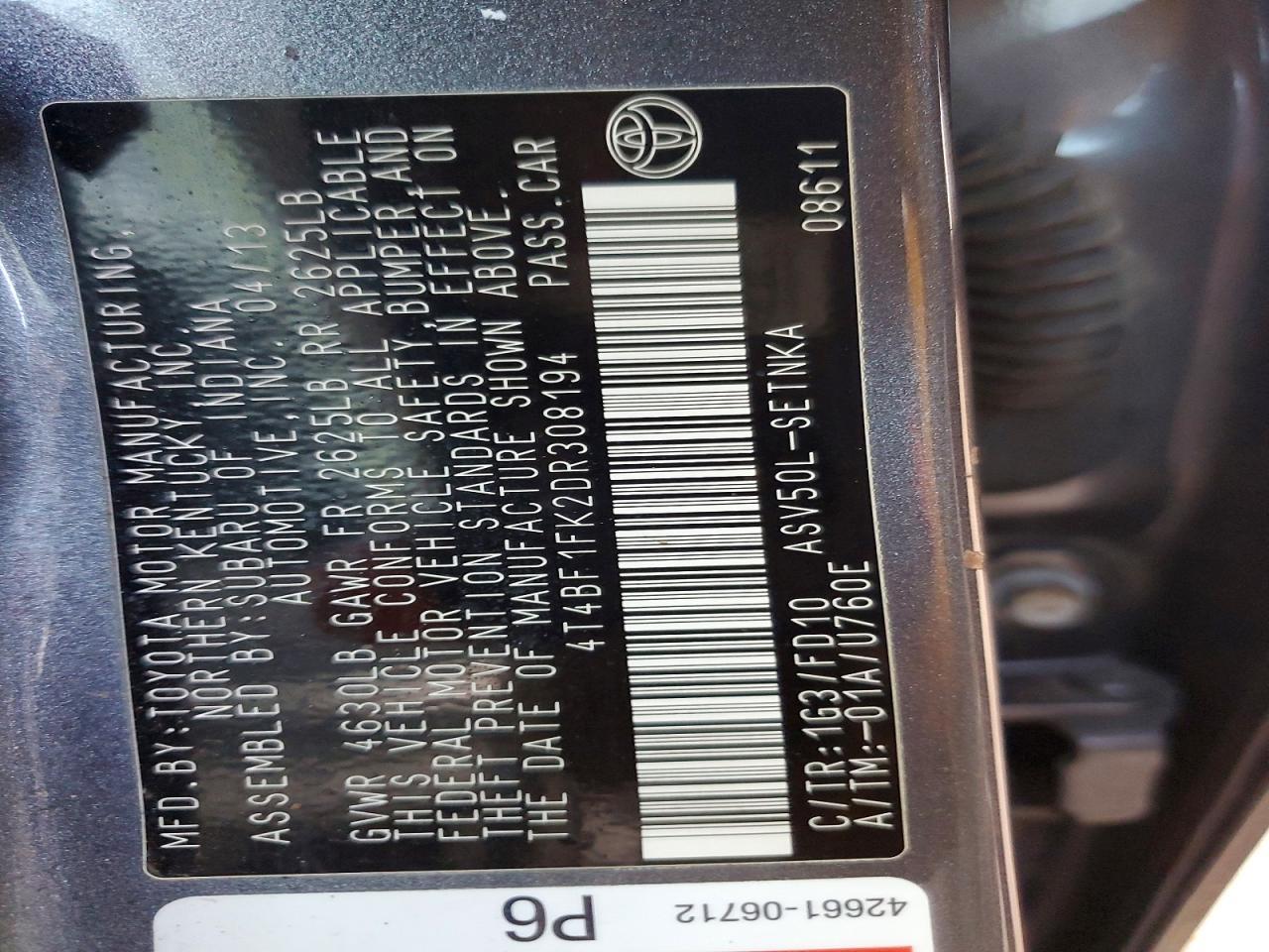2013 TOYOTA CAMRY