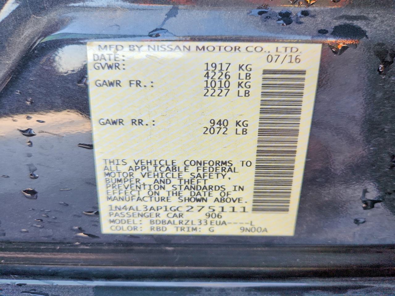 2016 NISSAN ALTIMA