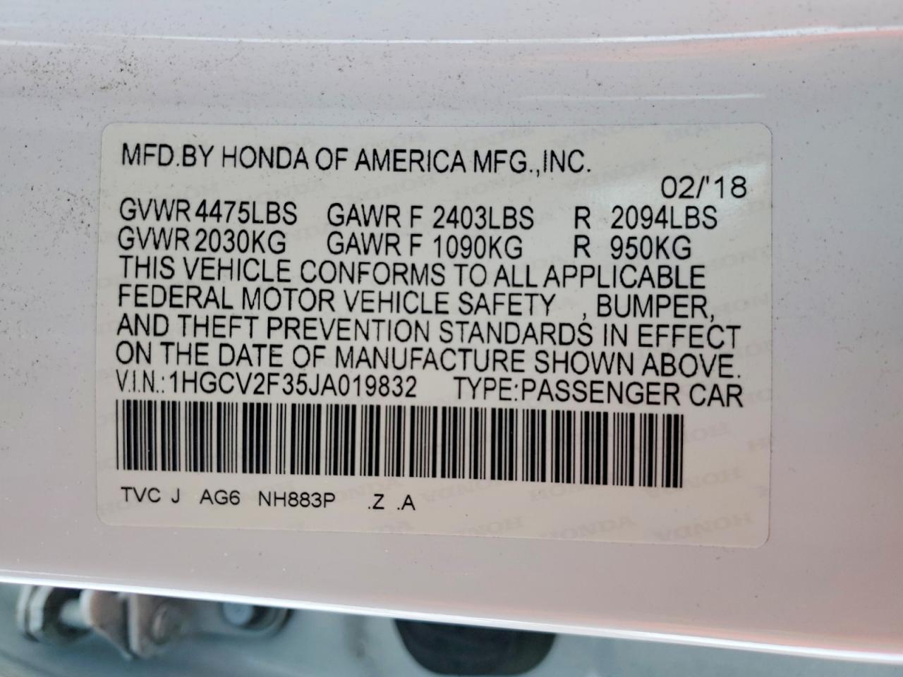 2018 HONDA ACCORD