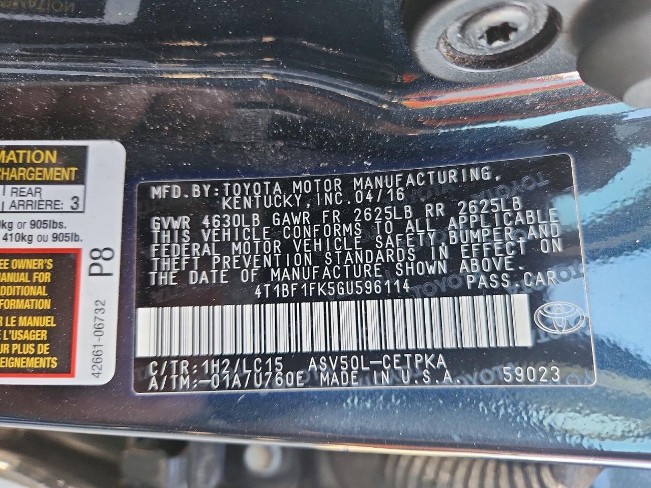 2016 TOYOTA CAMRY