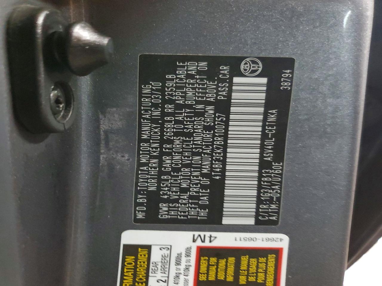 2011 TOYOTA CAMRY