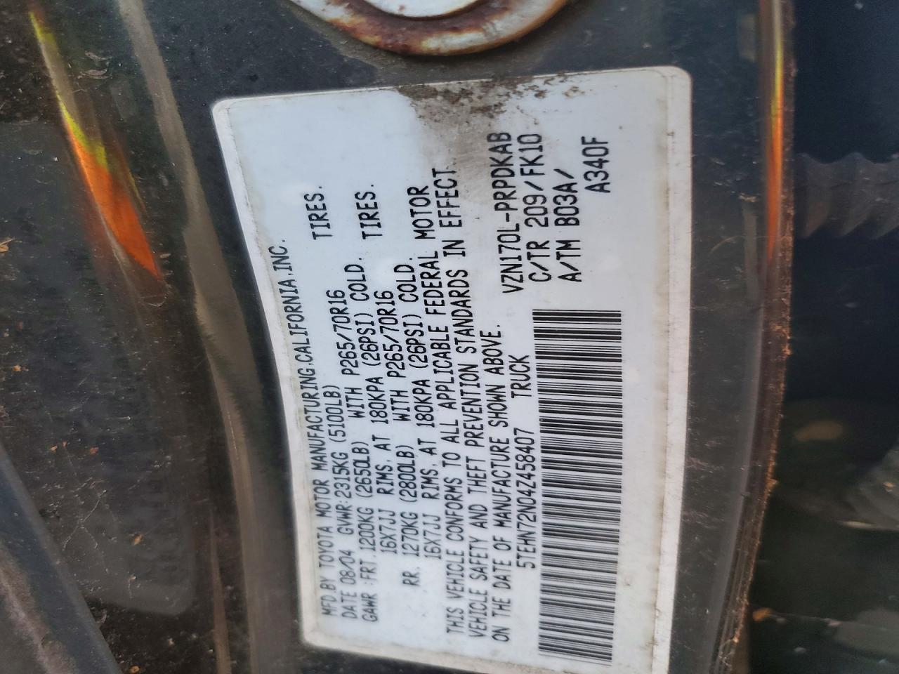 2004 TOYOTA TACOMA
