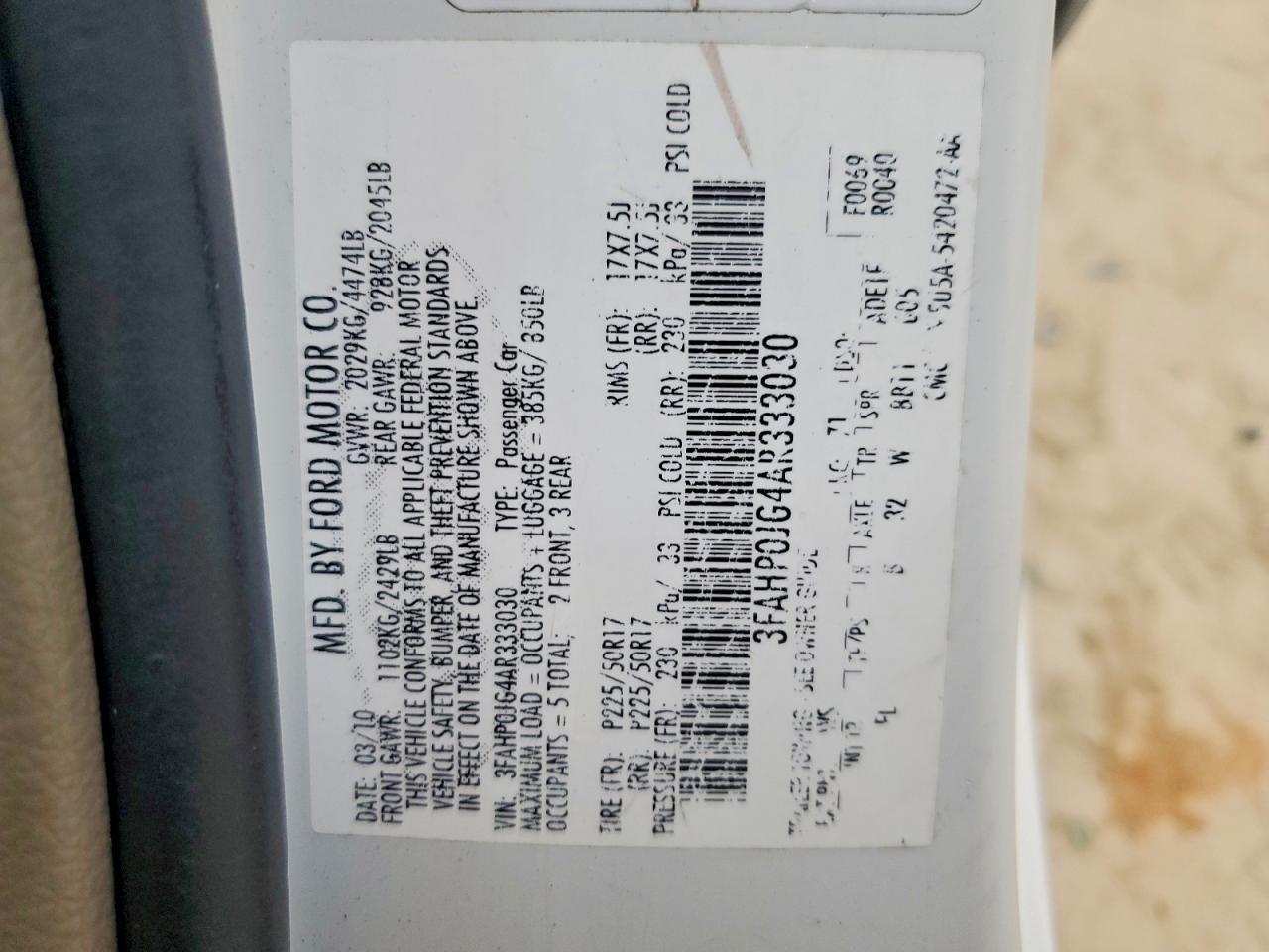 2010 FORD FUSION