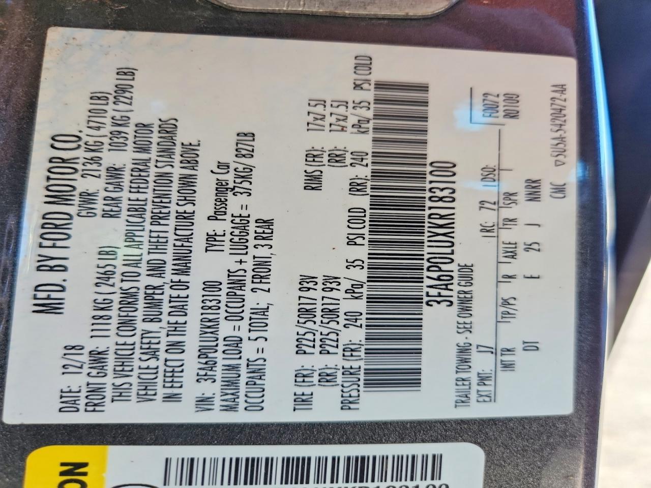 2019 FORD FUSION