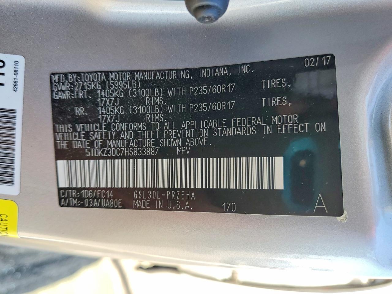 2017 TOYOTA SIENNA