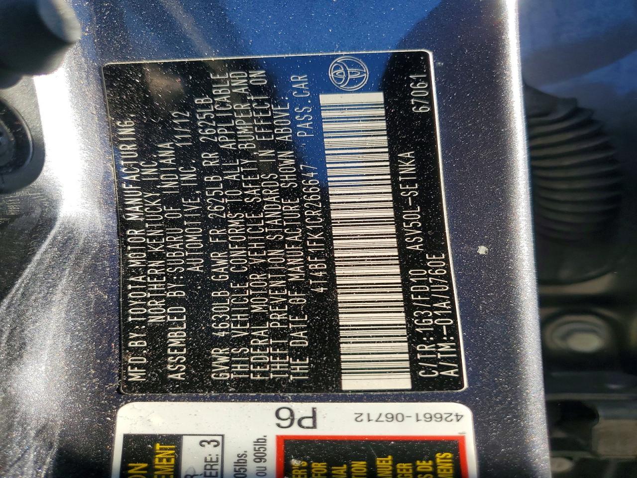 2012 TOYOTA CAMRY