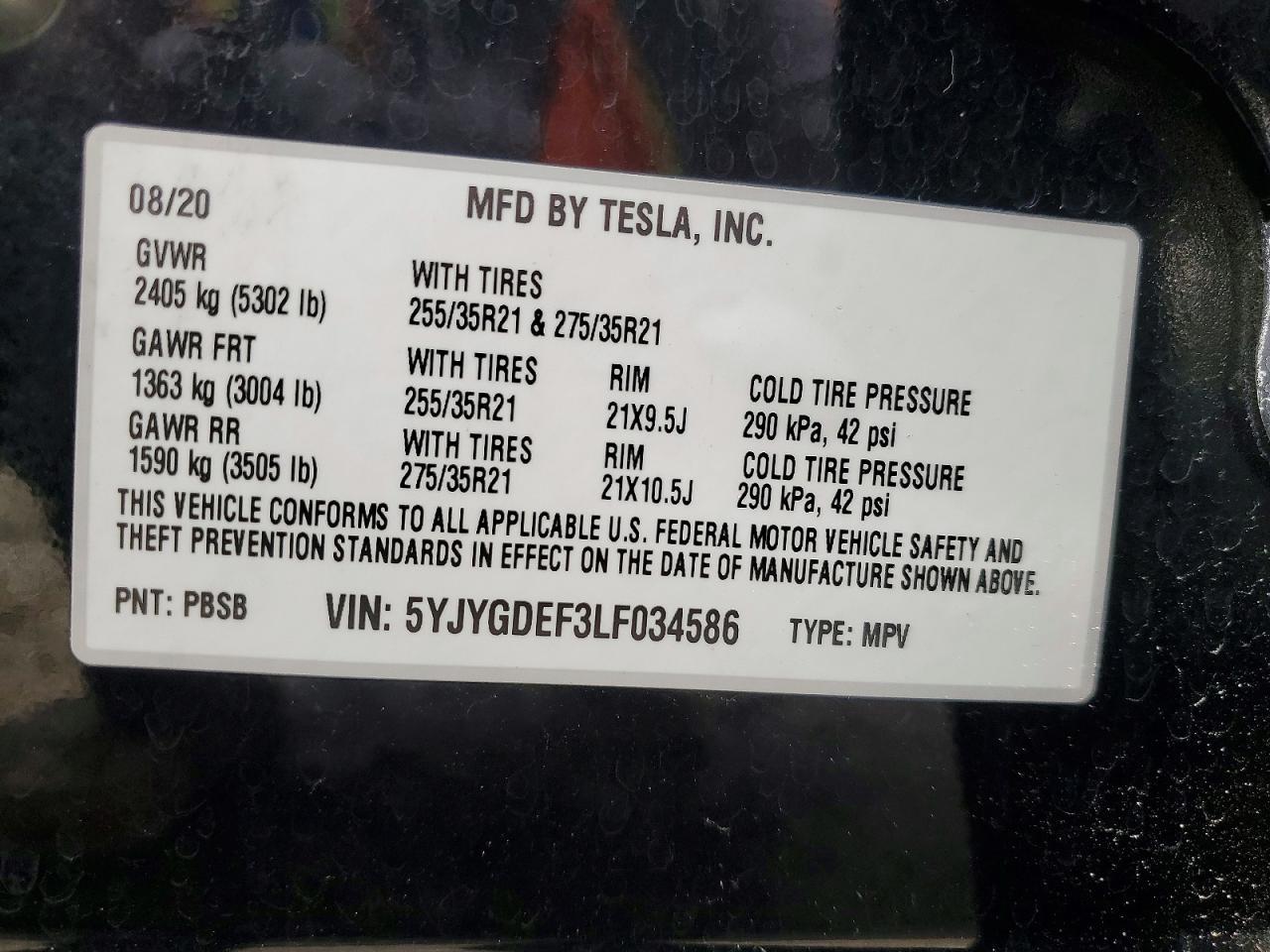 2020 TESLA MODEL Y