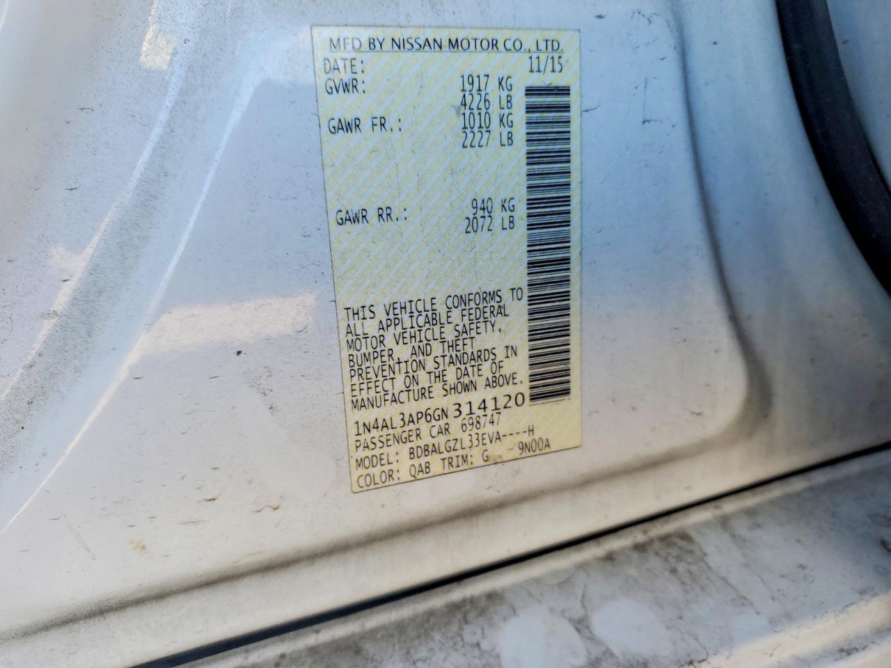 2016 NISSAN ALTIMA