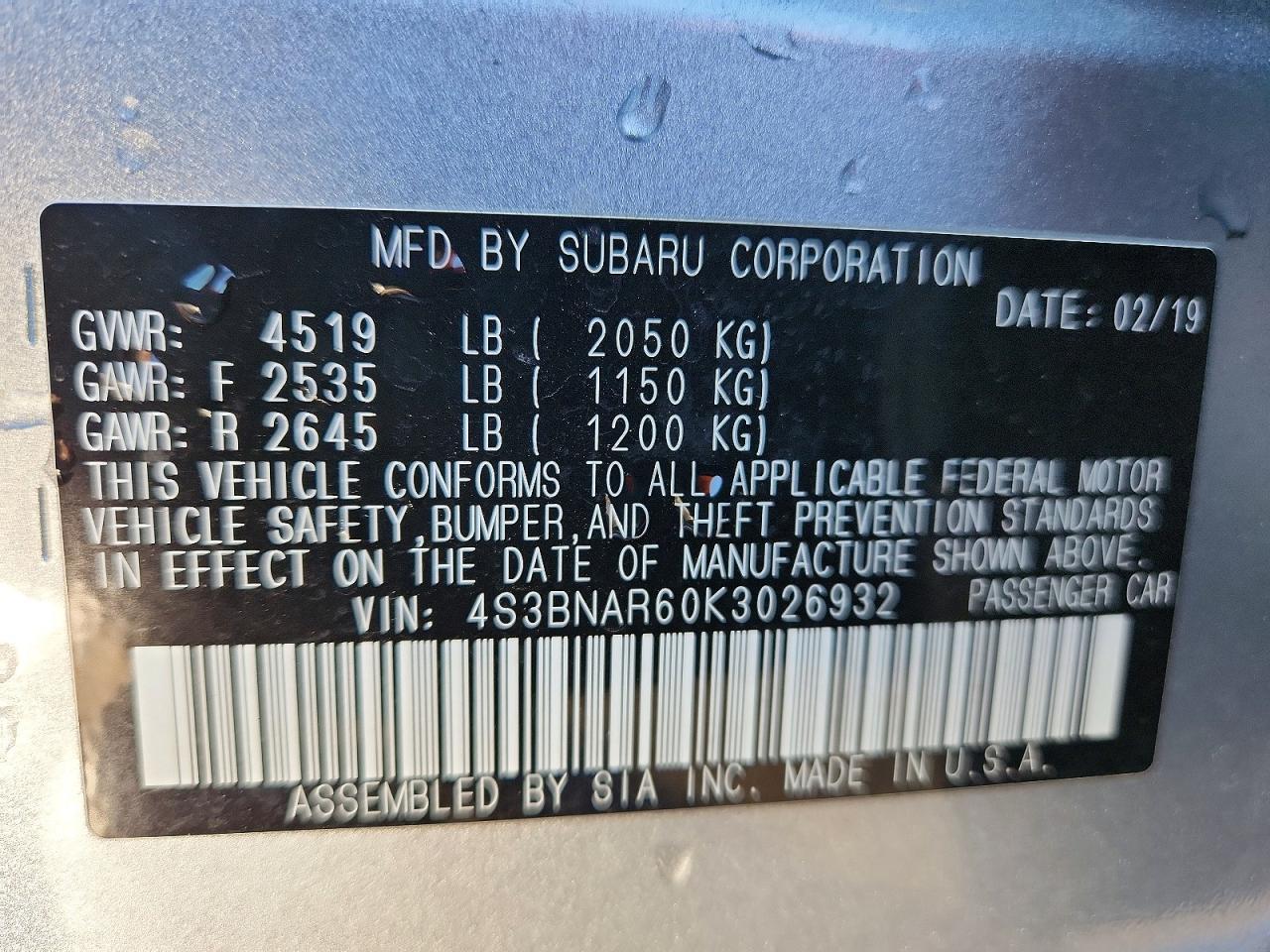 2019 SUBARU Legacy