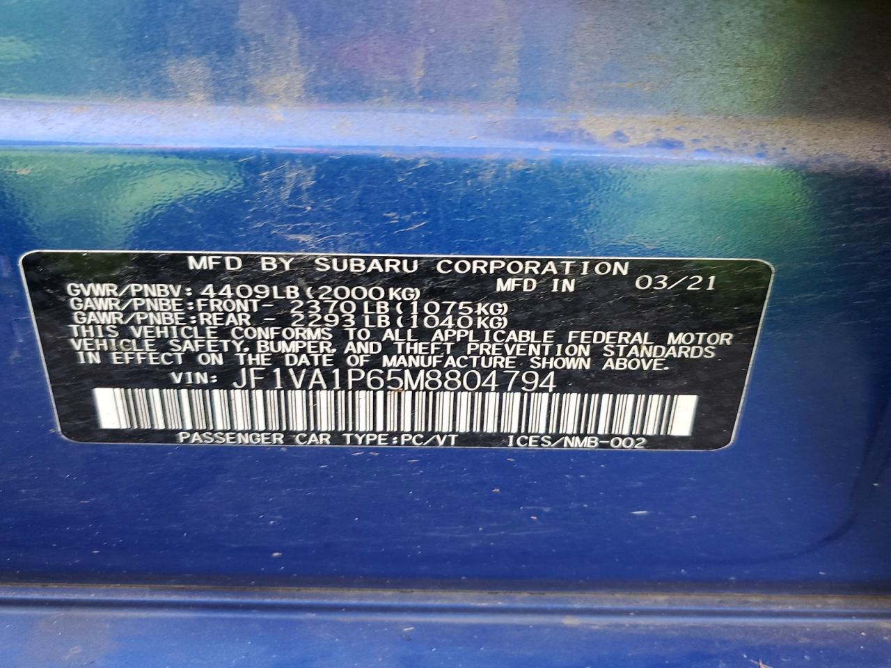 2021 SUBARU WRX