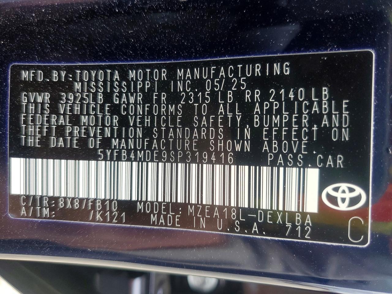 2025 TOYOTA COROLLA
