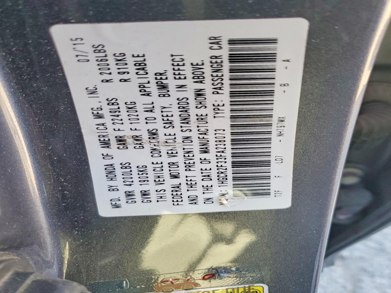 2015 HONDA ACCORD