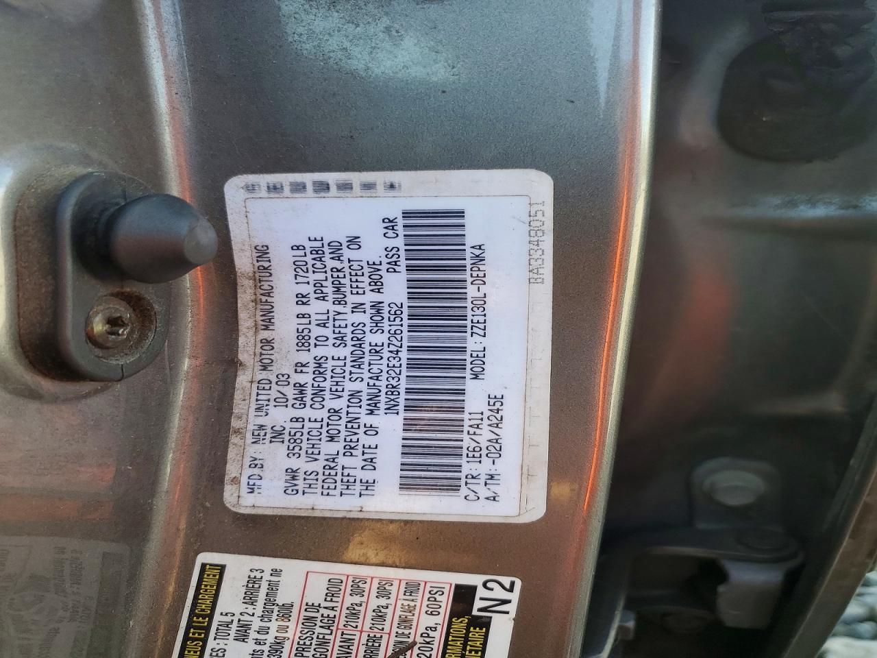 2004 TOYOTA COROLLA