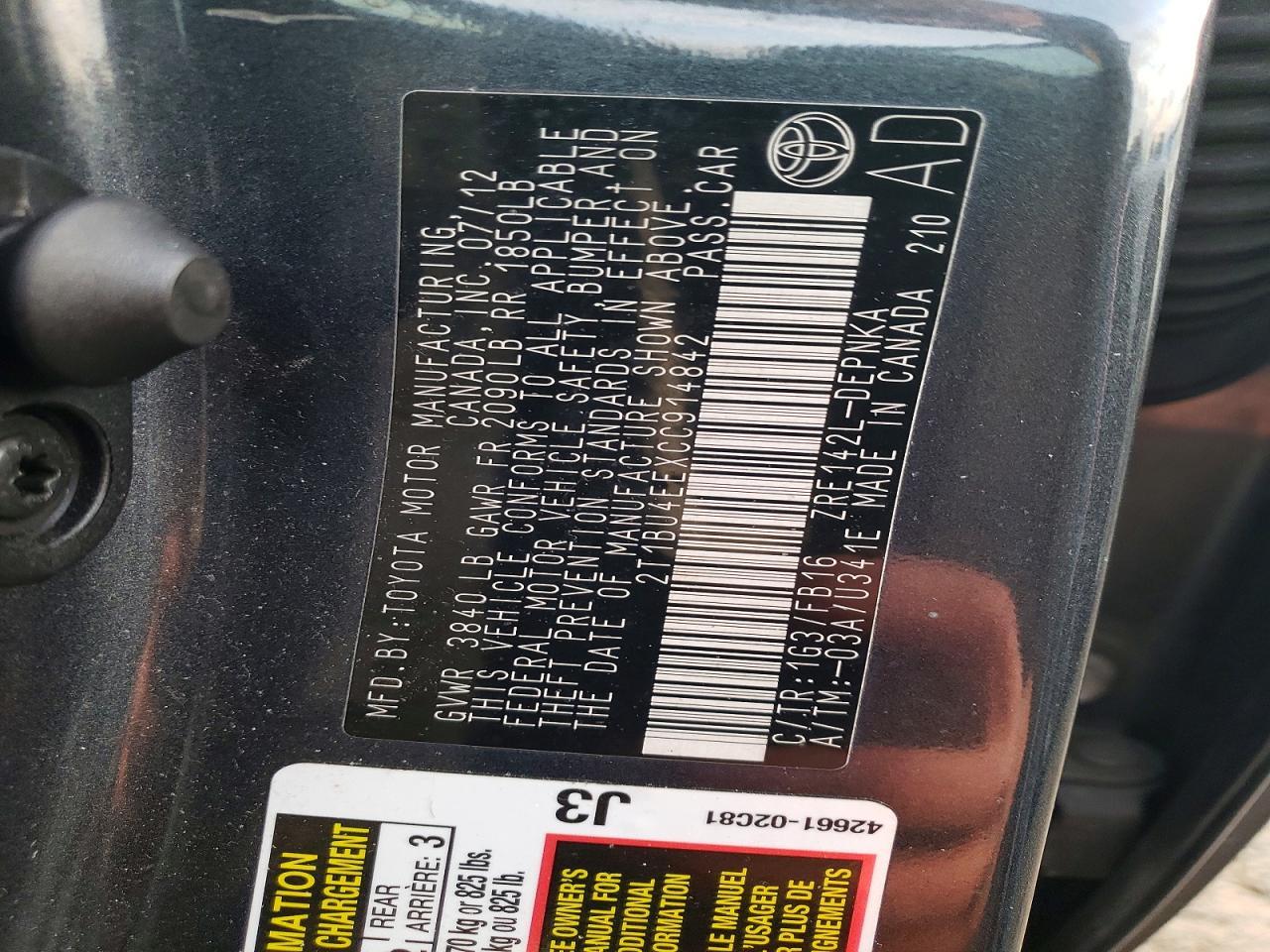 2012 TOYOTA COROLLA