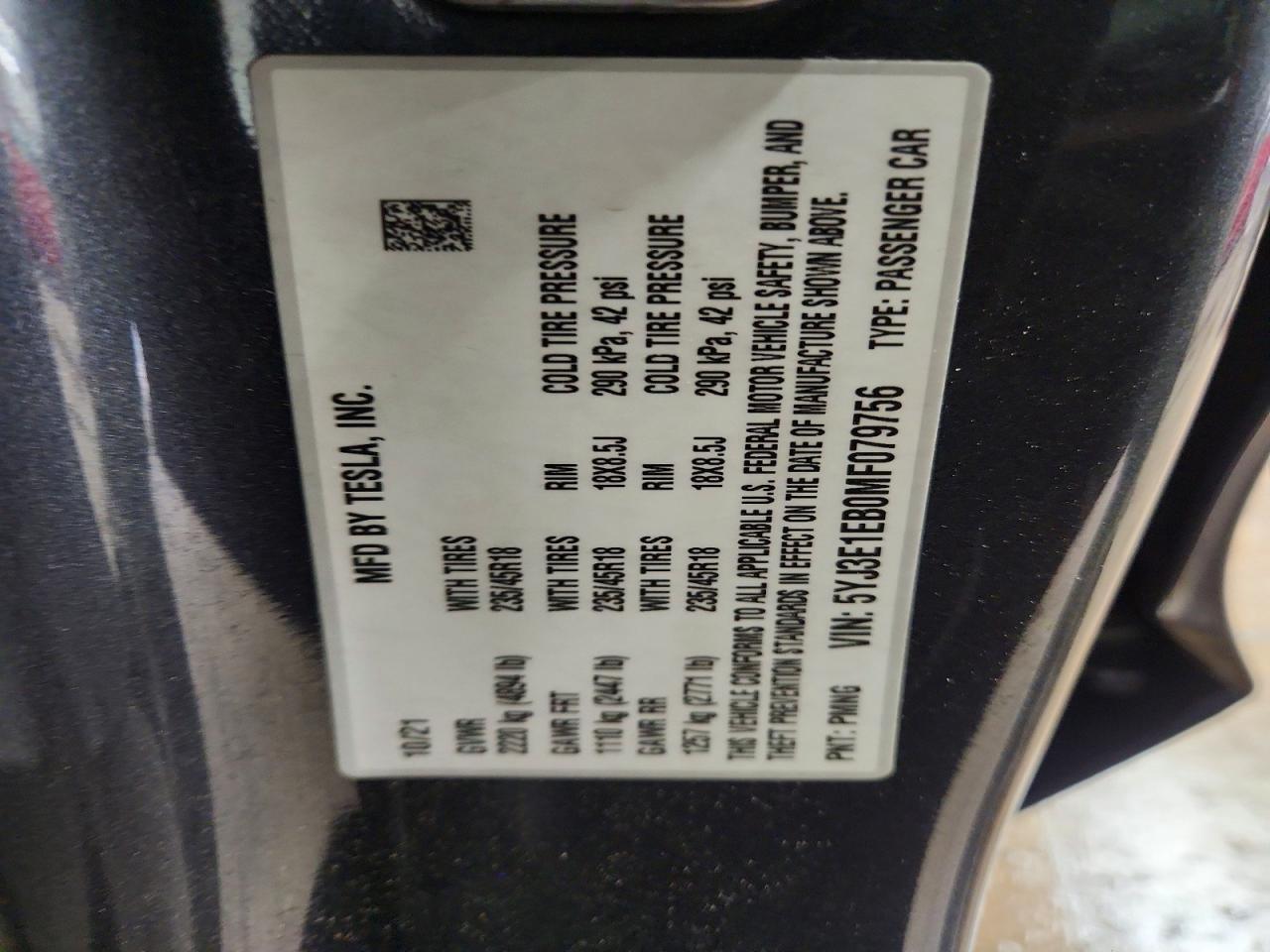 2021 TESLA MODEL 3