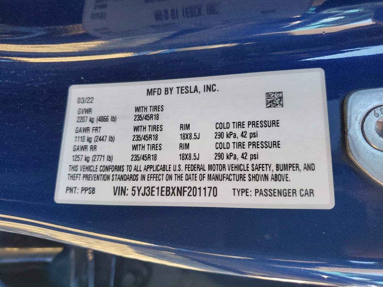 2022 TESLA MODEL 3