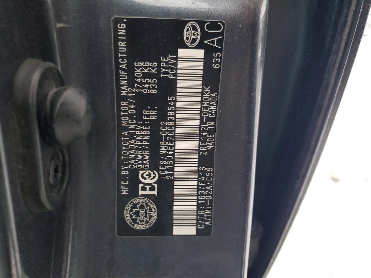 2012 TOYOTA COROLLA