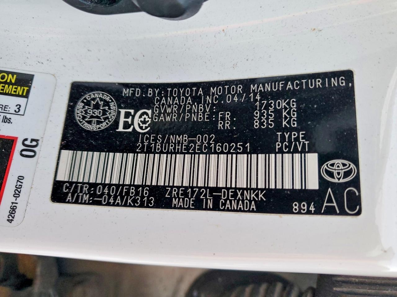 2014 TOYOTA COROLLA