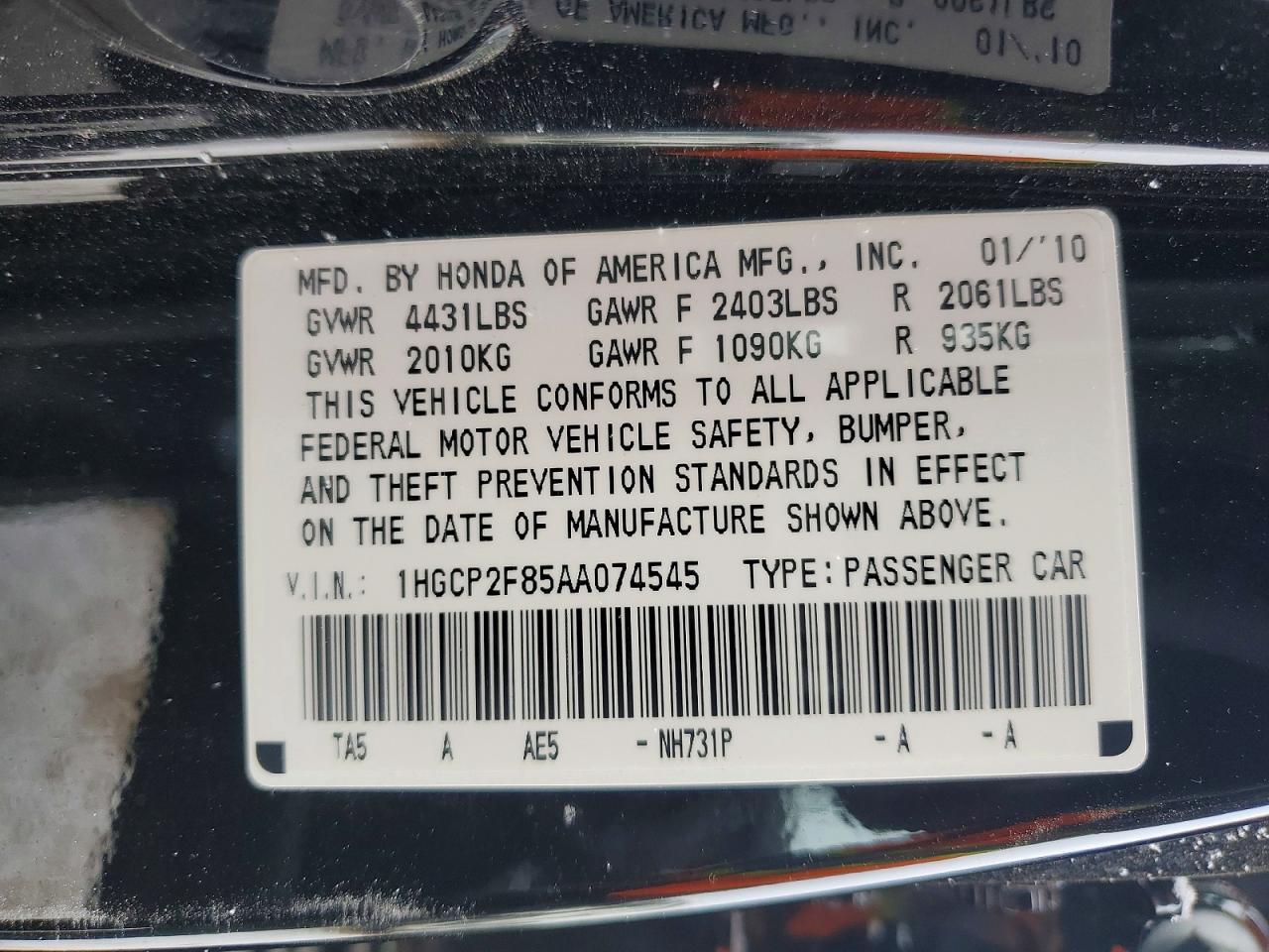 2010 HONDA ACCORD