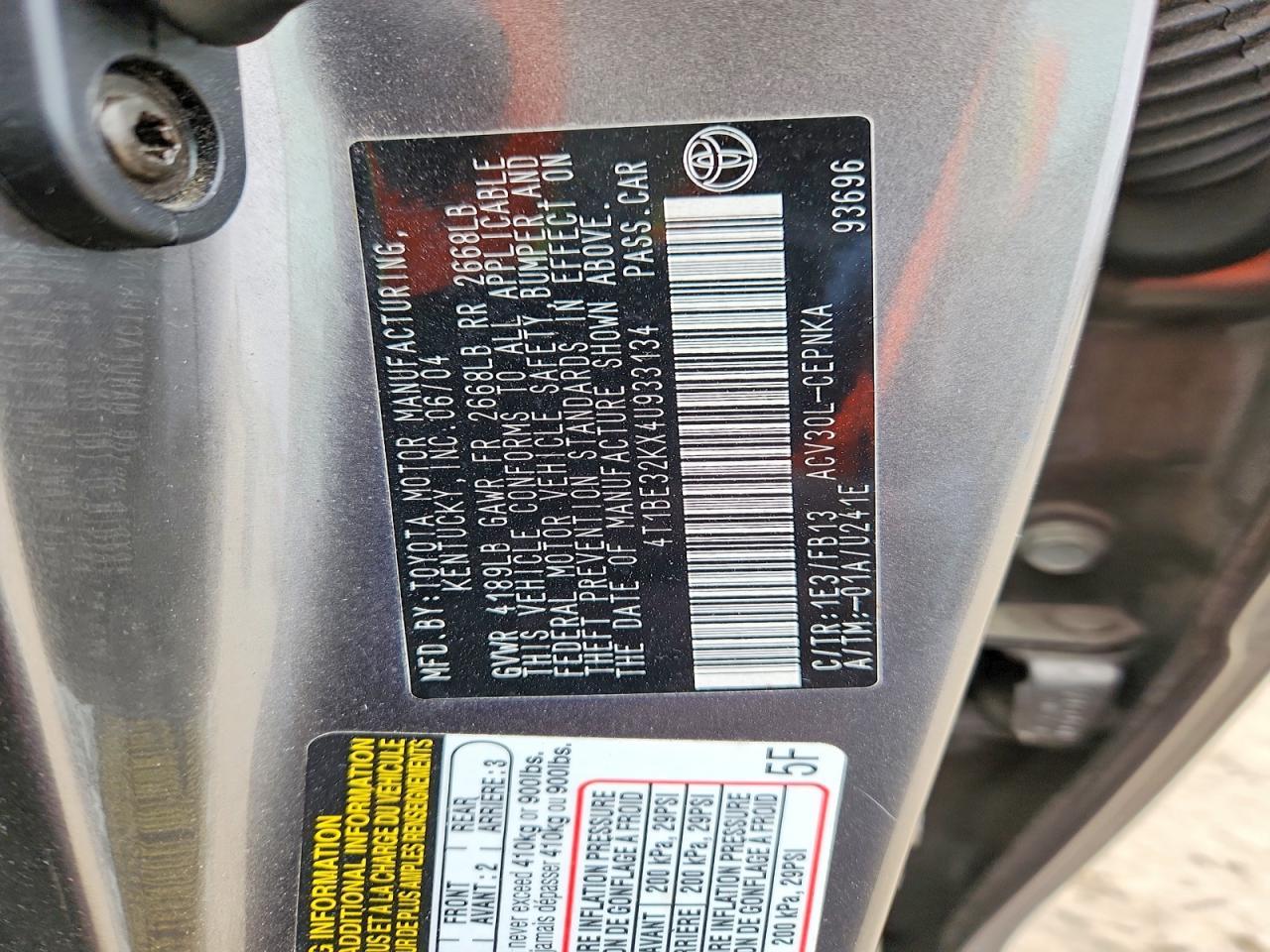 2004 TOYOTA CAMRY