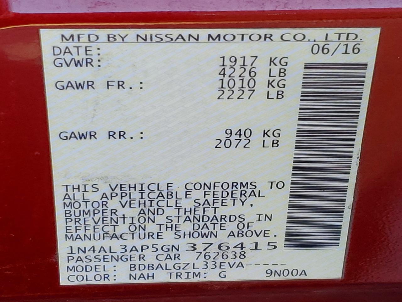 2016 NISSAN ALTIMA