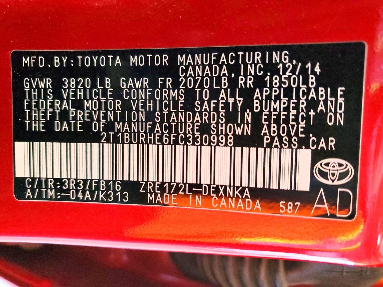 2015 TOYOTA COROLLA