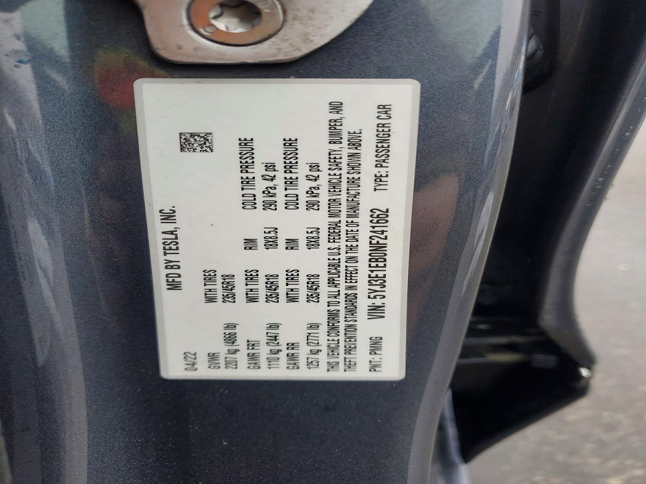 2022 TESLA MODEL 3