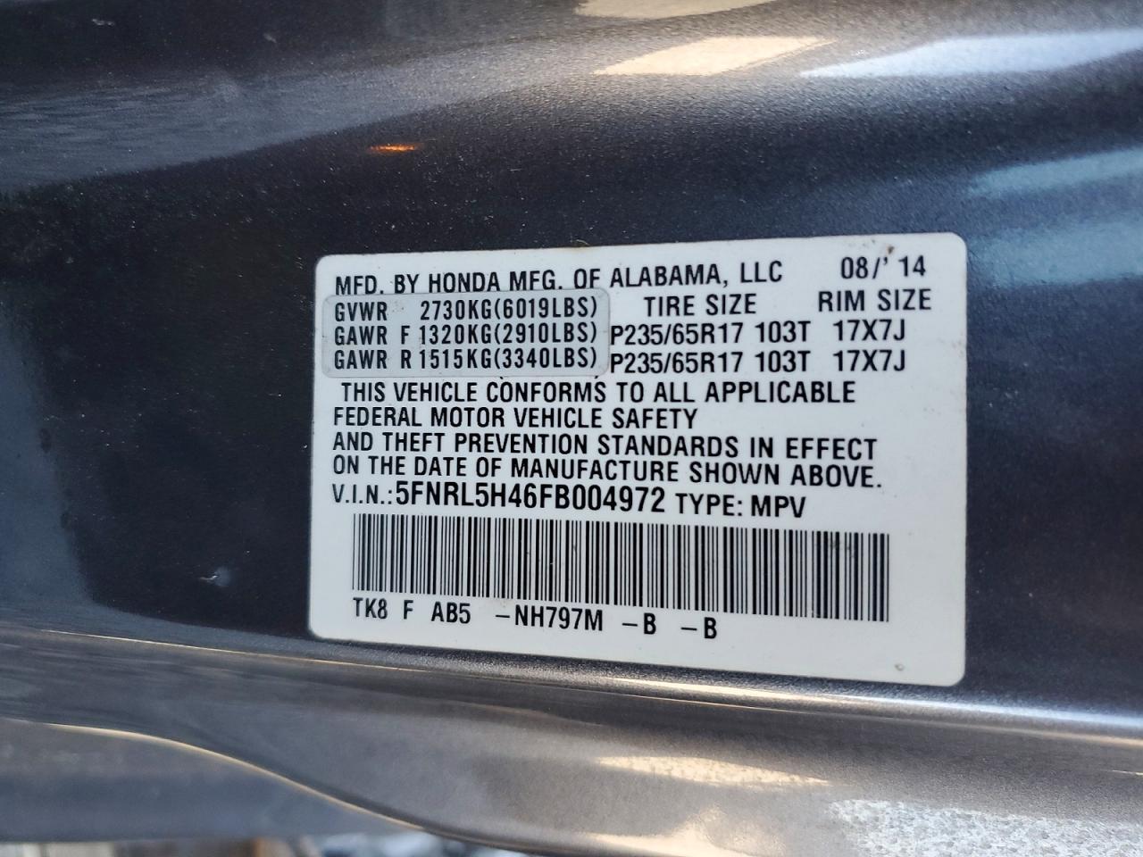2015 HONDA ODYSSEY