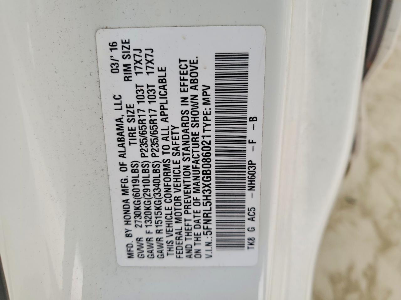 2016 HONDA ODYSSEY