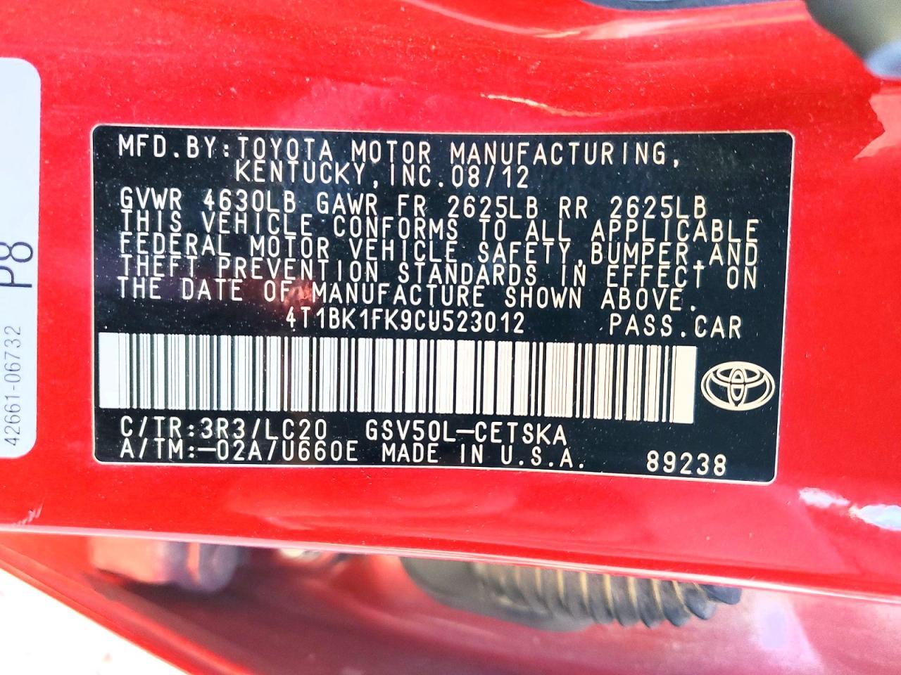 2012 TOYOTA CAMRY