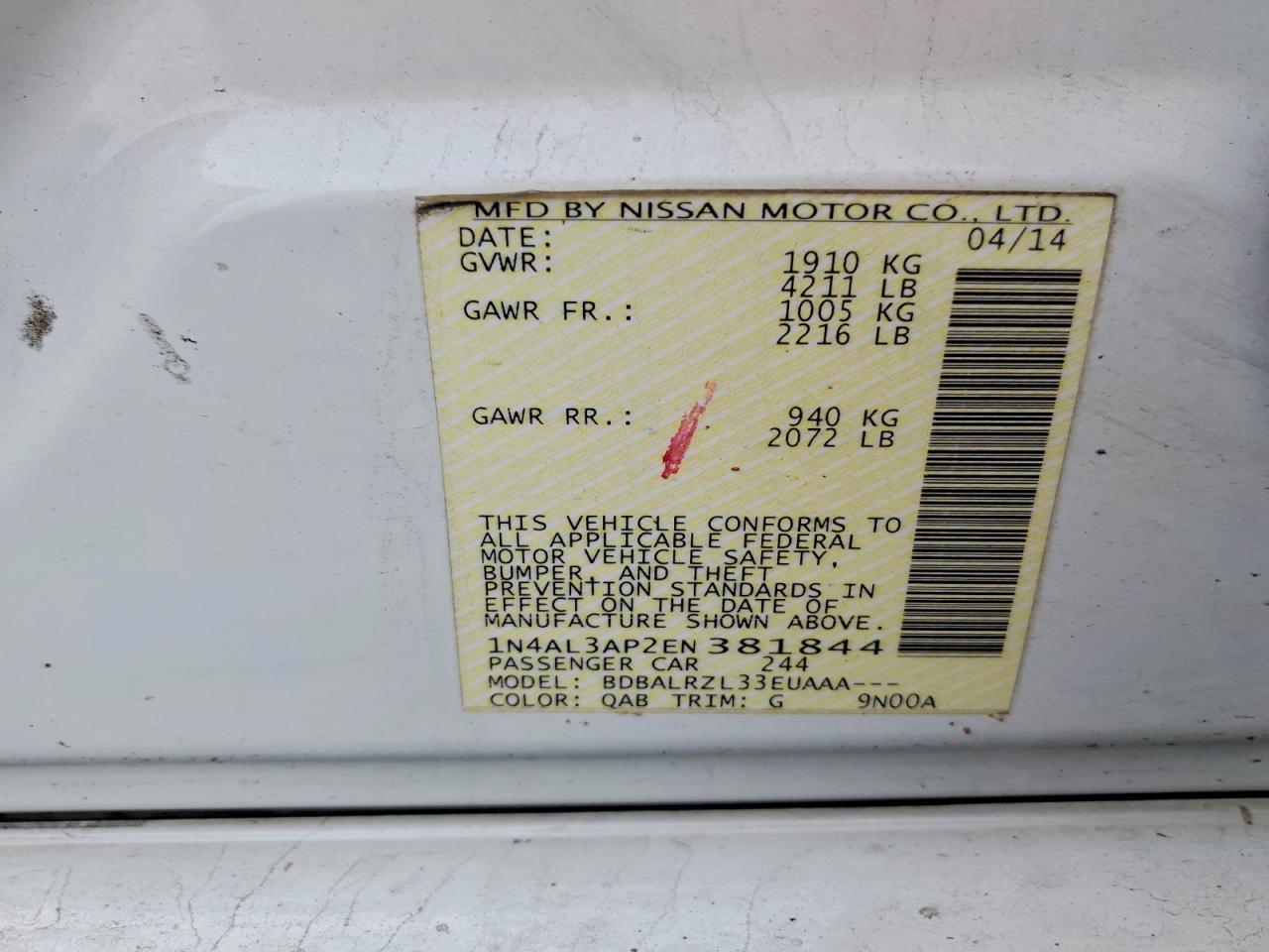 2014 NISSAN ALTIMA