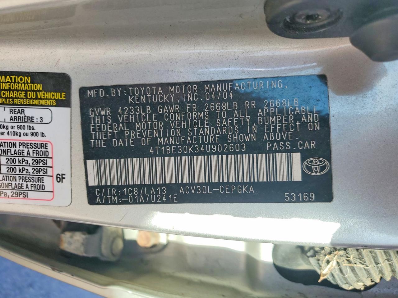 2004 TOYOTA CAMRY