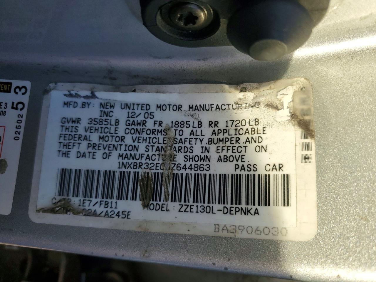 2006 TOYOTA COROLLA