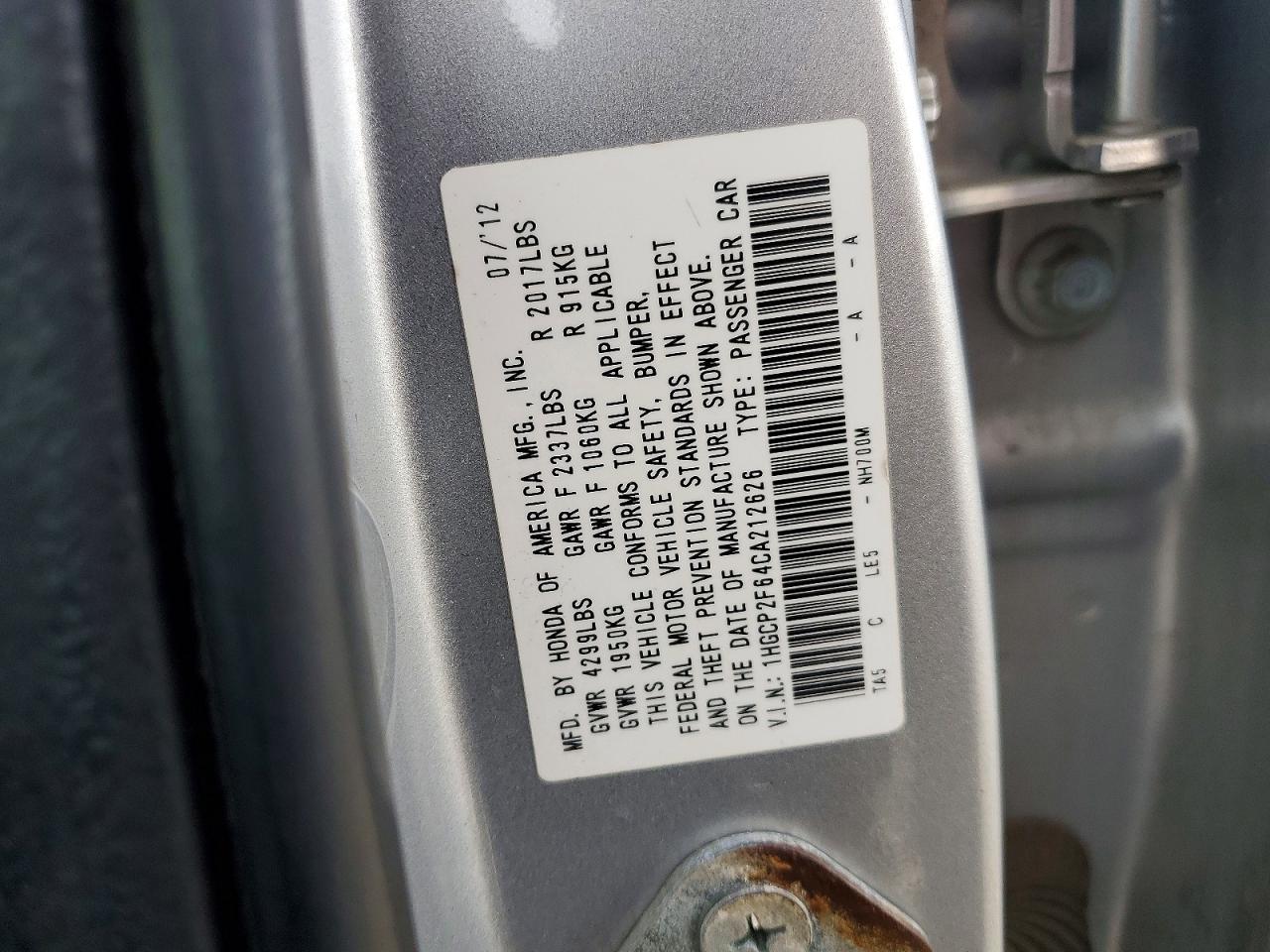 2012 HONDA ACCORD