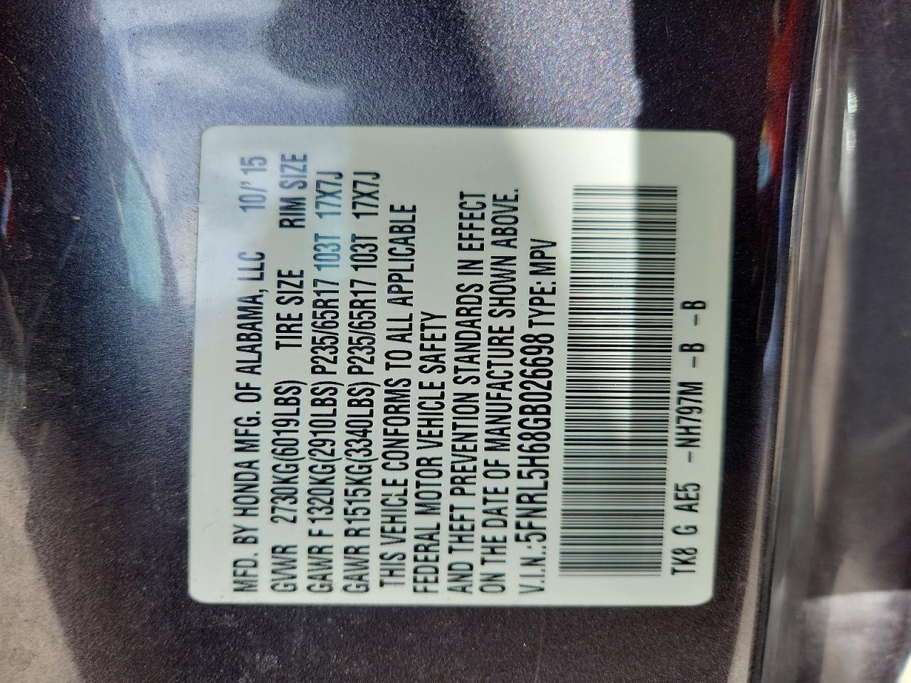 2016 HONDA ODYSSEY