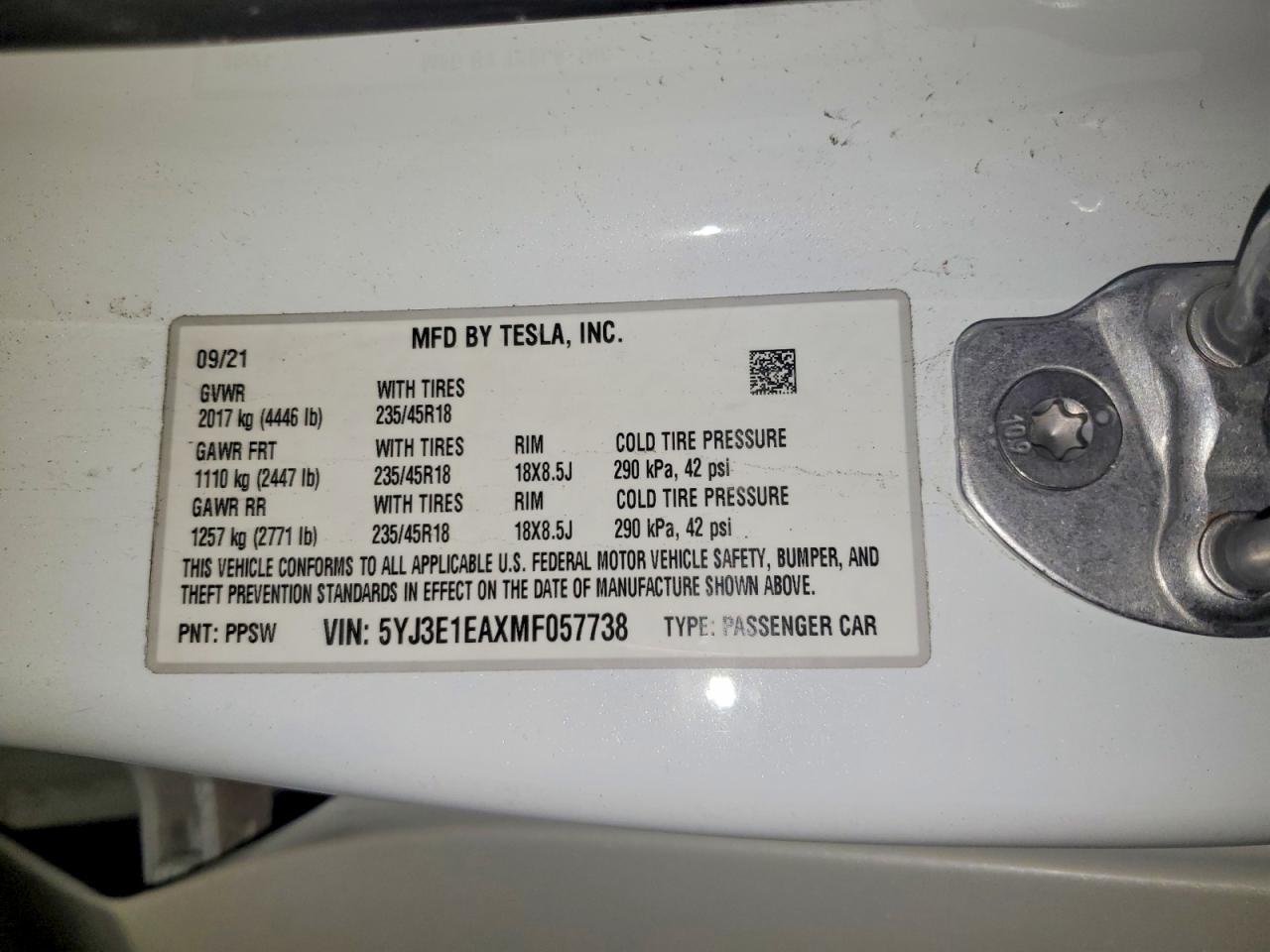 2021 TESLA MODEL 3