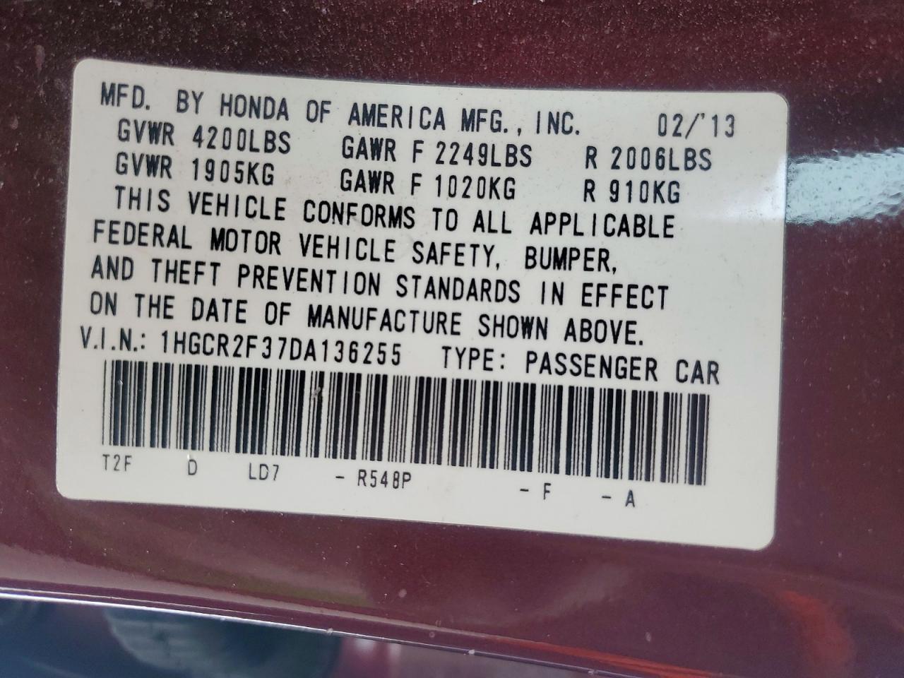 2013 HONDA ACCORD