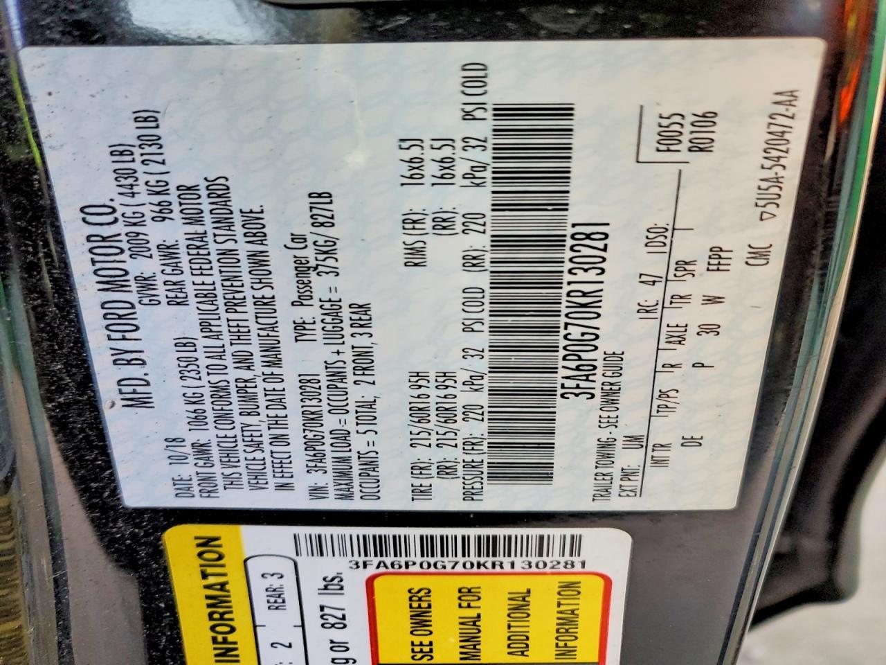 2019 FORD FUSION