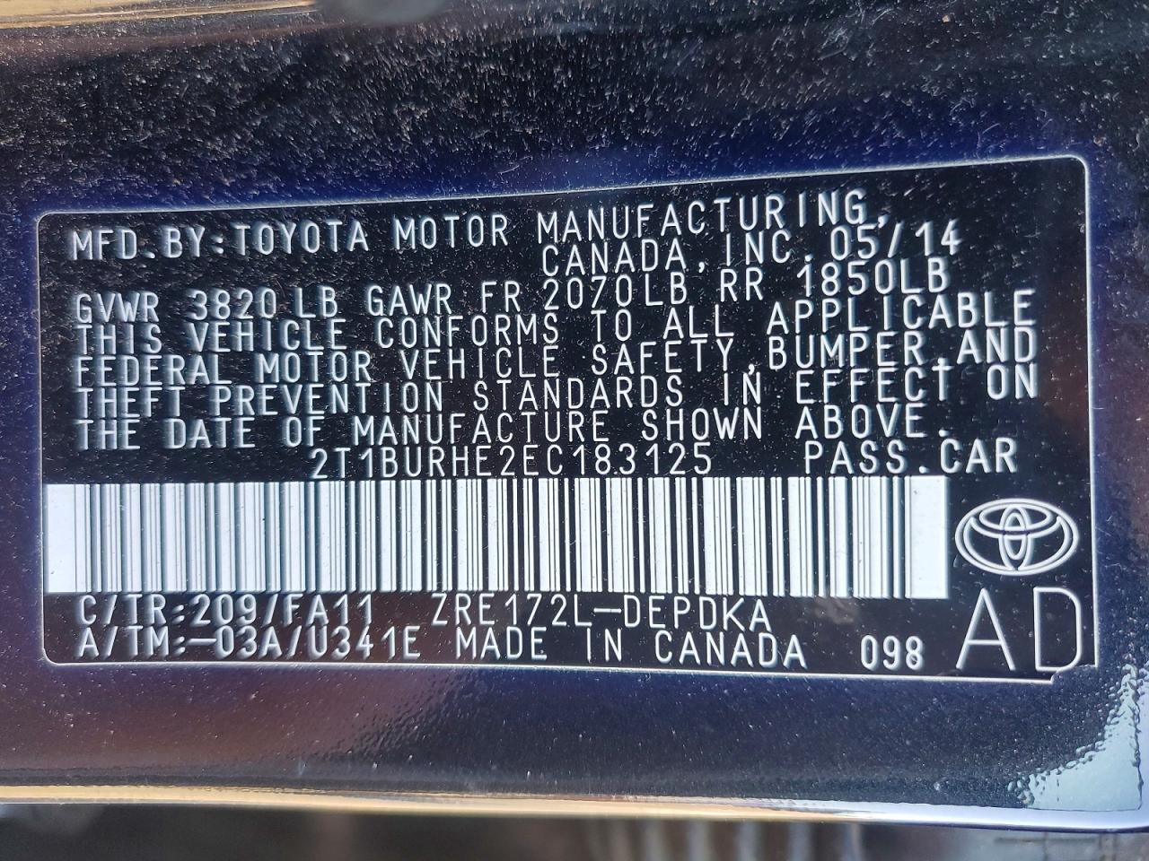 2014 TOYOTA COROLLA
